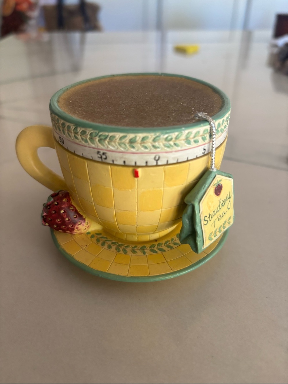 Vintage Debbie Mumm Strawberry Tea Teacup Yellow Kitchen Timer 90s Collectible